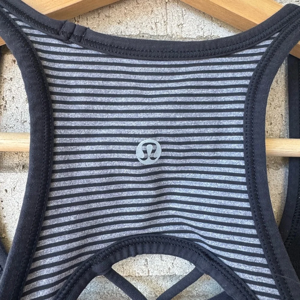 Lululemon Sweaty Or Not Bra II Grey Black Striped Racerback